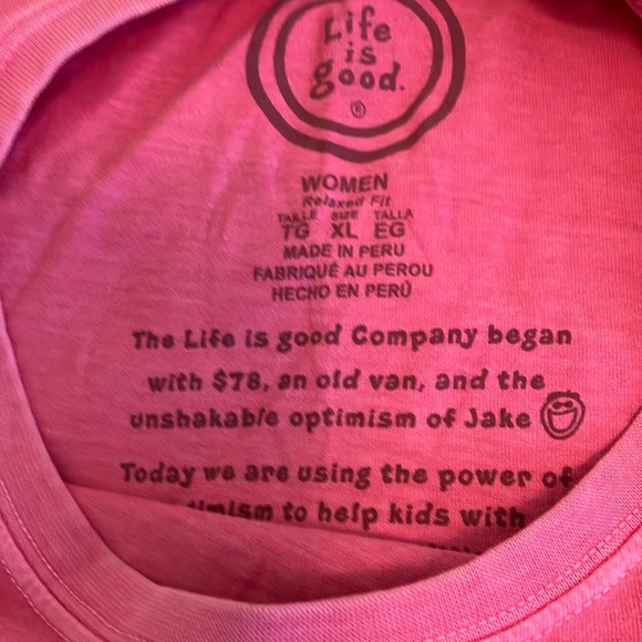 Life Is Good Pink Short Sleeve Tee with Graphic Design - Picture 3 of 6